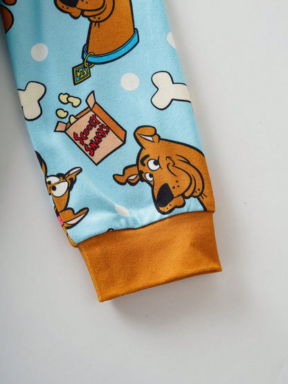 SCOOBY-DOO X Baby Boy Cute Cartoon Bone & Paw Print All-Over Print Crew Neck Long Sleeve Zip-Up Footed Pajama Baby Boy Clothes Baby Boy Pajama Set Baby Boy Pajamas Zipper