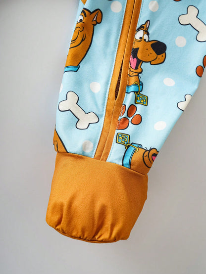 SCOOBY-DOO X Baby Boy Cute Cartoon Bone & Paw Print All-Over Print Crew Neck Long Sleeve Zip-Up Footed Pajama Baby Boy Clothes Baby Boy Pajama Set Baby Boy Pajamas Zipper