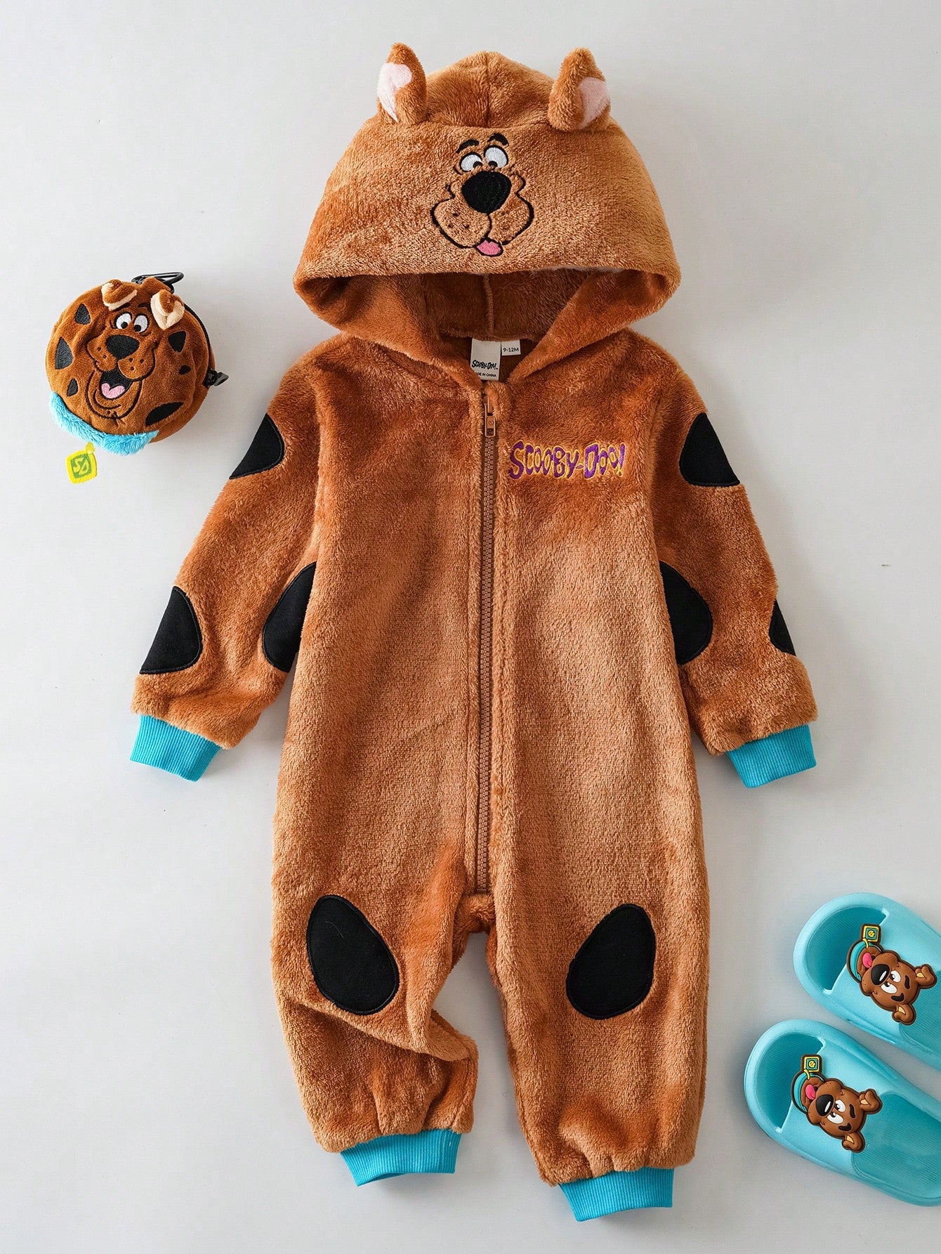 SCOOBY-DOO X Baby Boy Cute Cartoon Puppy Embroidered 3D Ear Hooded Long Sleeve Zipper Front Comfortable Flannel Jumpsuit Baby Boy Clothes Brown Baby Animal Clothes Mocha Baby Clothes Baby Cartoo