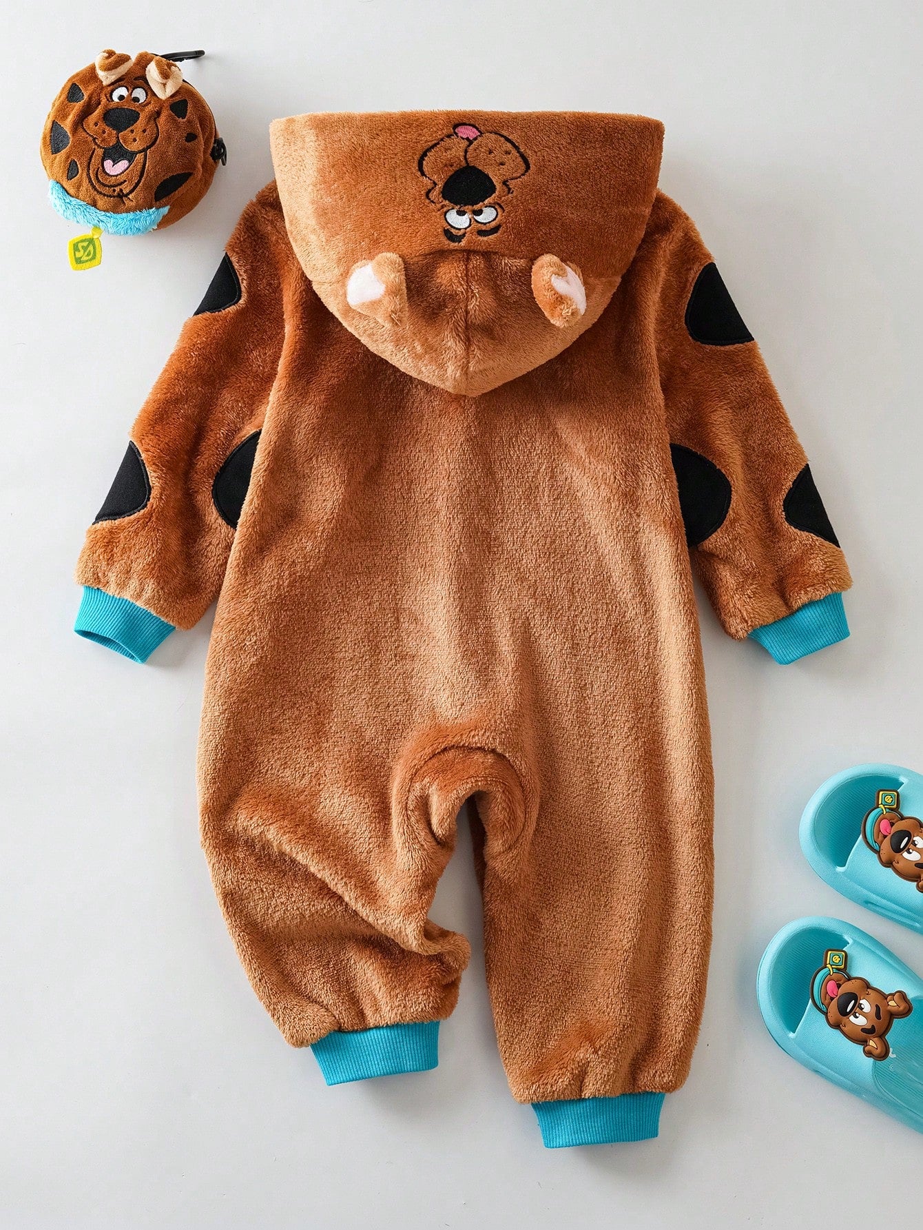 SCOOBY-DOO X Baby Boy Cute Cartoon Puppy Embroidered 3D Ear Hooded Long Sleeve Zipper Front Comfortable Flannel Jumpsuit Baby Boy Clothes Brown Baby Animal Clothes Mocha Baby Clothes Baby Cartoo