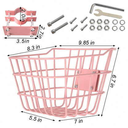 Secure Front Bike Basket For Scooters- Metal Bicycle Basket With Sturdy Wire Design, Non-Sagging Bracket, Rust-Resistant Zinc Alloy, Easy Installation Kit Included