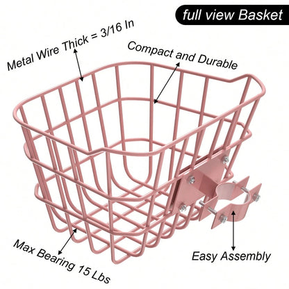 Secure Front Bike Basket For Scooters- Metal Bicycle Basket With Sturdy Wire Design, Non-Sagging Bracket, Rust-Resistant Zinc Alloy, Easy Installation Kit Included