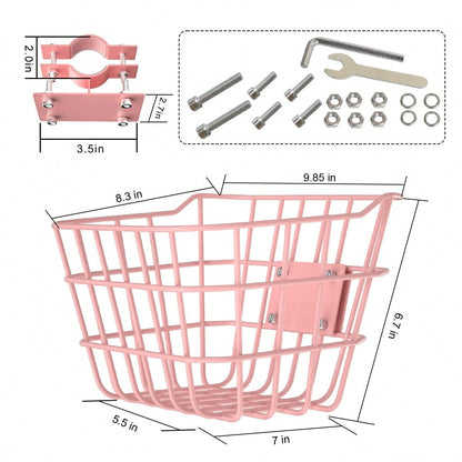 Secure Front Bike Basket For Scooters- Metal Bicycle Basket With Sturdy Wire Design, Non-Sagging Bracket, Rust-Resistant Zinc Alloy, Easy Installation Kit Included