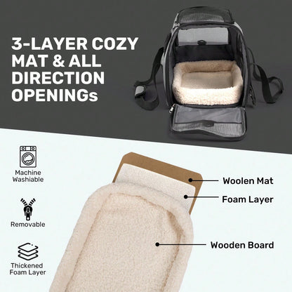 Secure Zipper Anti-Escape Pet Carrier Backpack| Spacious Ventilated Foldable Cat/Dog Travel Bag| Car & Airline Approved Collapsible Cage With Breathable Design