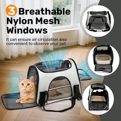 Secure Zipper Anti-Escape Pet Carrier Backpack| Spacious Ventilated Foldable Cat/Dog Travel Bag| Car & Airline Approved Collapsible Cage With Breathable Design