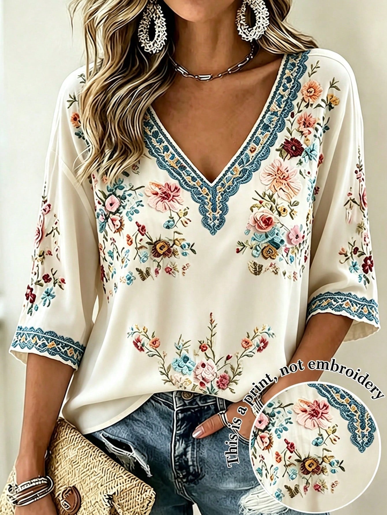 Selamara Plus Size Women's Floral Print Casual Versatile Daily Wear Top Fall