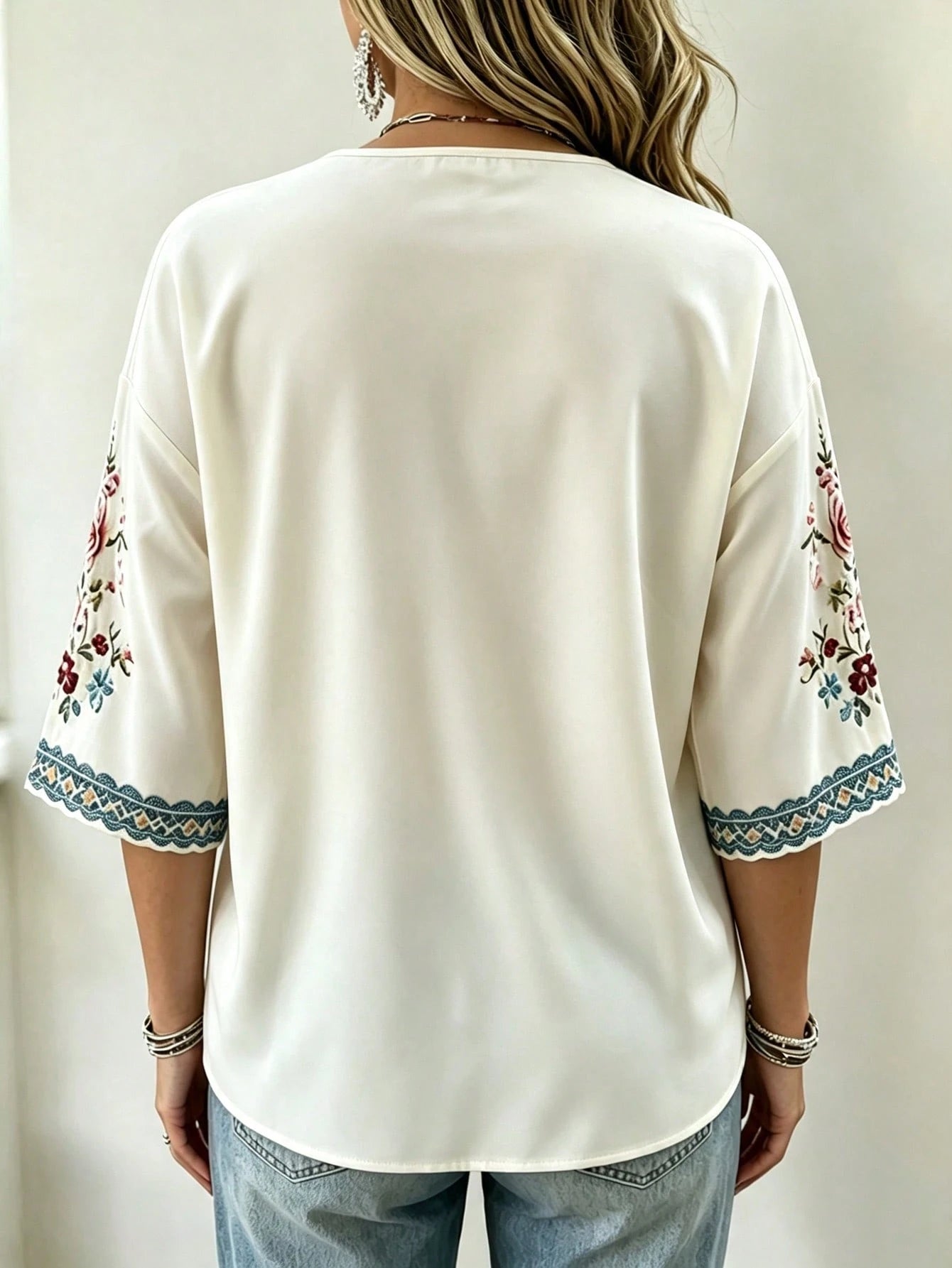 Selamara Plus Size Women's Floral Print Casual Versatile Daily Wear Top Fall