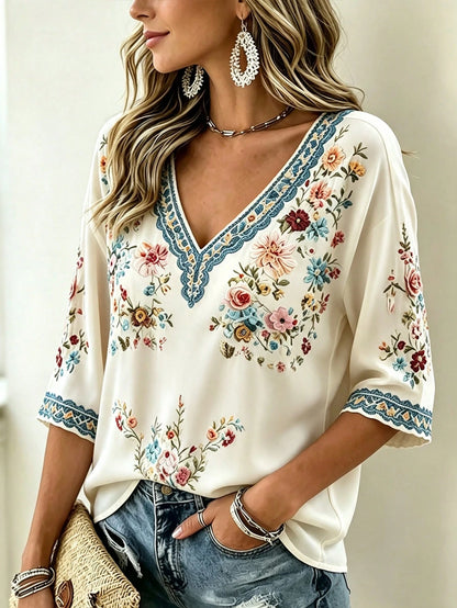 Selamara Plus Size Women's Floral Print Casual Versatile Daily Wear Top Fall