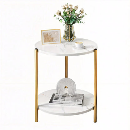 Senmeo Double-Tier Round Side Table, Minimalist Accent Table, Dual-Purpose Indoor Outdoor Table With Metal Reinforcement, Easy Assembly For Bedroom Living Room