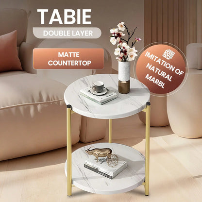 Senmeo Double-Tier Round Side Table, Minimalist Accent Table, Dual-Purpose Indoor Outdoor Table With Metal Reinforcement, Easy Assembly For Bedroom Living Room