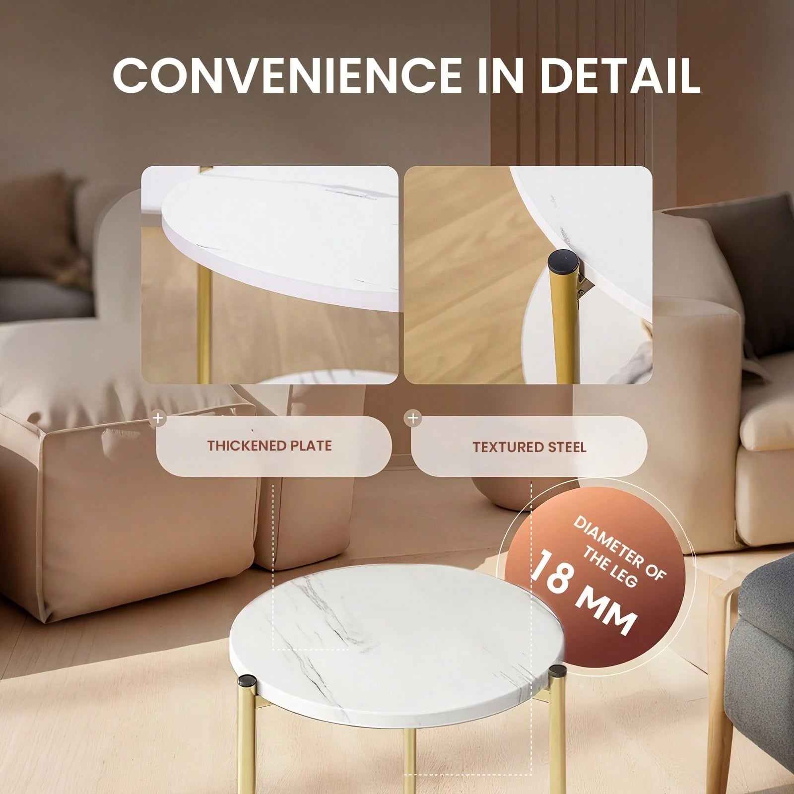 Senmeo Double-Tier Round Side Table, Minimalist Accent Table, Dual-Purpose Indoor Outdoor Table With Metal Reinforcement, Easy Assembly For Bedroom Living Room