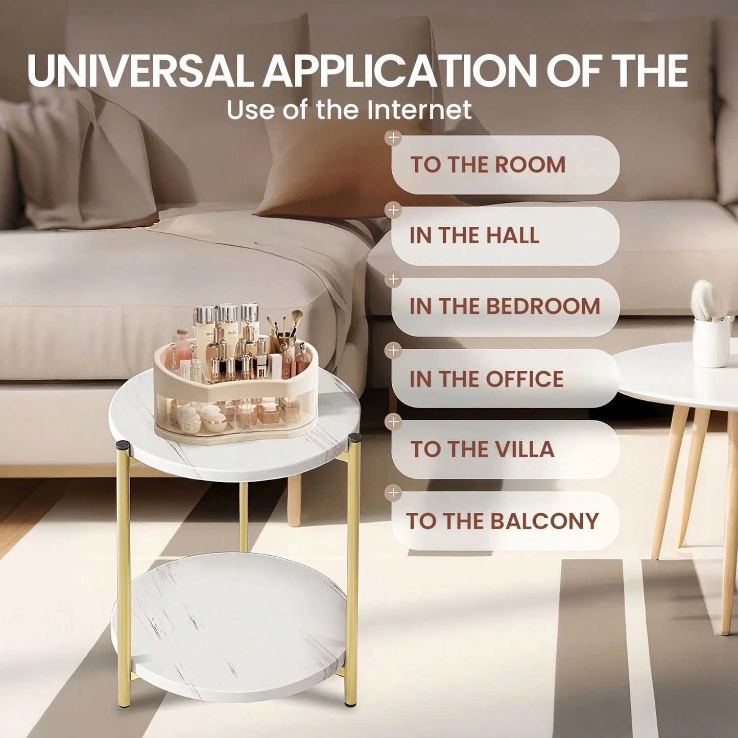 Senmeo Double-Tier Round Side Table, Minimalist Accent Table, Dual-Purpose Indoor Outdoor Table With Metal Reinforcement, Easy Assembly For Bedroom Living Room