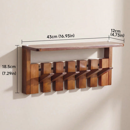 Senmeo Wall Mounted Coat Rack With Shelf, Solid Wood Floating Organizer With 6/8 Magnetic Hooks For Clothes/Hats/Bags – Brown
