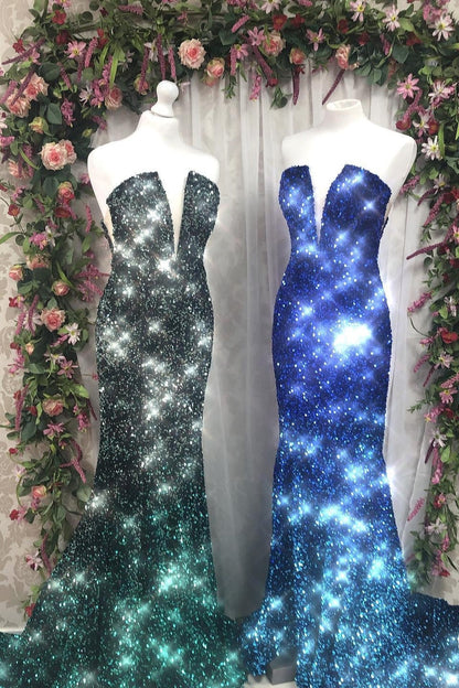 Sequin Strapless Mermaid Long Prom Dress