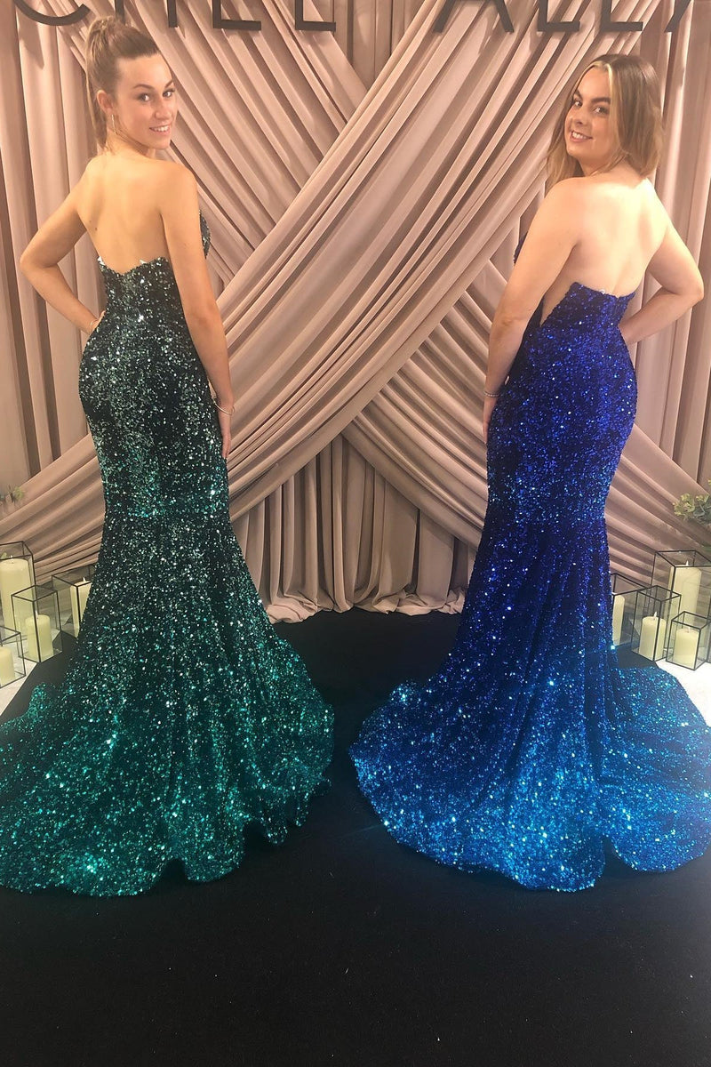 Sequin Strapless Mermaid Long Prom Dress
