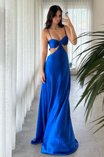 Sexy Aqua Bow Front Cutouts Long Maxi Dress