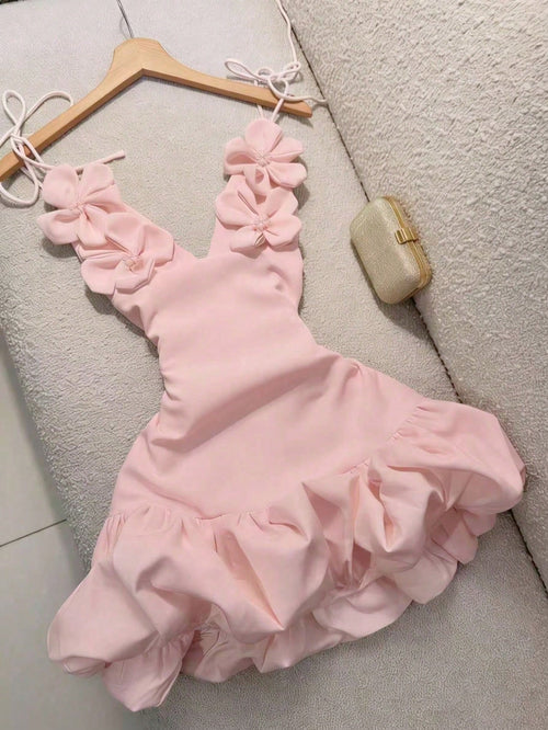 Sexy Floral Slip Dress, Handmade Flower Decor, Suitable For Valentine's Day Party, Wedding, Bridesmaid, Vacation Summer Elegant