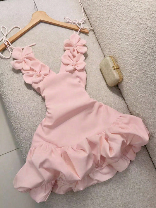 Sexy Floral Slip Dress, Handmade Flower Decor, Suitable For Valentine's Day Party, Wedding, Bridesmaid, Vacation Summer Elegant