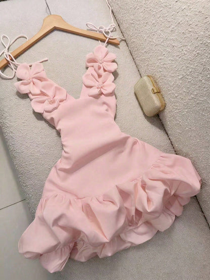 Sexy Floral Slip Dress, Handmade Flower Decor, Suitable For Valentine's Day Party, Wedding, Bridesmaid, Vacation Summer Elegant