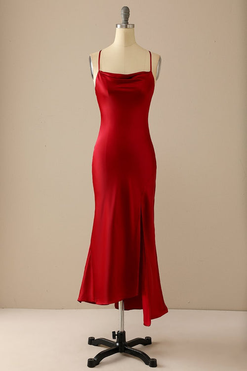Sexy Spaghetti Straps Red Slip Dress