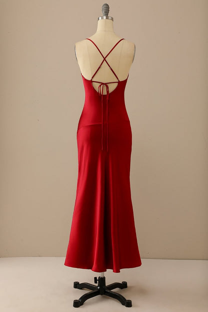 Sexy Spaghetti Straps Red Slip Dress