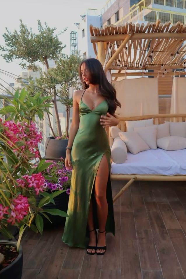 Sexy Straps Green Soft Satin Long Dress