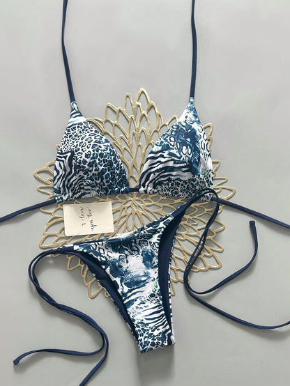 Sexy Vintage Leopard Print Pattern Bikini Two Pieces Swimwear For Women Vacation Beach Summer, Vacationcore