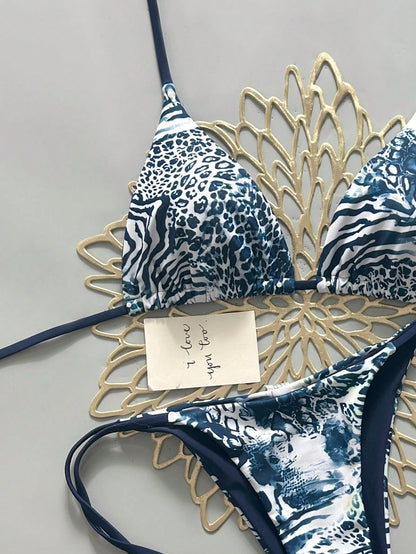 Sexy Vintage Leopard Print Pattern Bikini Two Pieces Swimwear For Women Vacation Beach Summer, Vacationcore