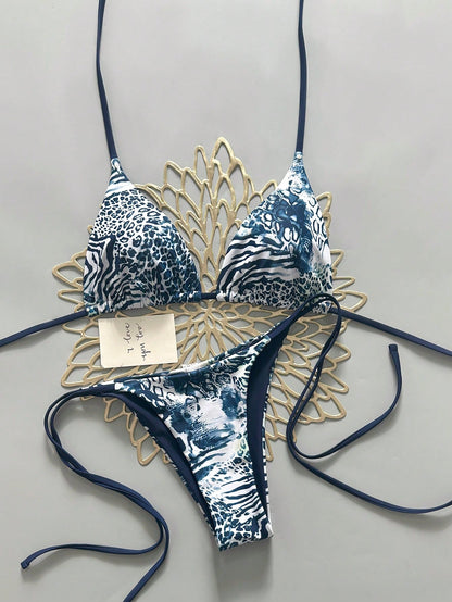 Sexy Vintage Leopard Print Pattern Bikini Two Pieces Swimwear For Women Vacation Beach Summer, Vacationcore