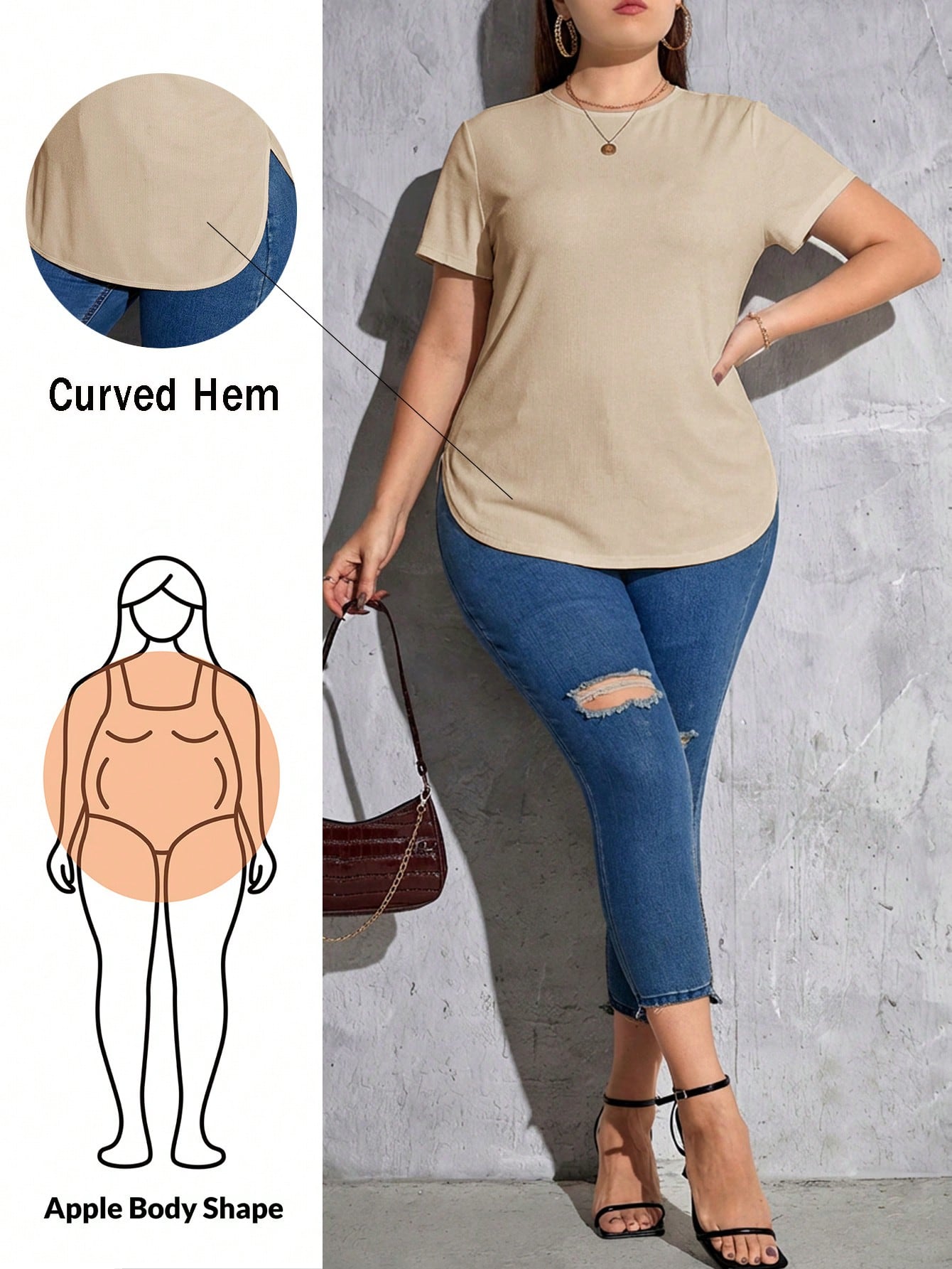 Shapeblank Plus Size Women Minimalist Textured Round Neck Short Sleeve T-Shirt, Fashion Versatile