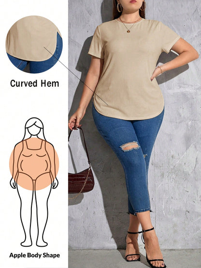 Shapeblank Plus Size Women Minimalist Textured Round Neck Short Sleeve T-Shirt, Fashion Versatile