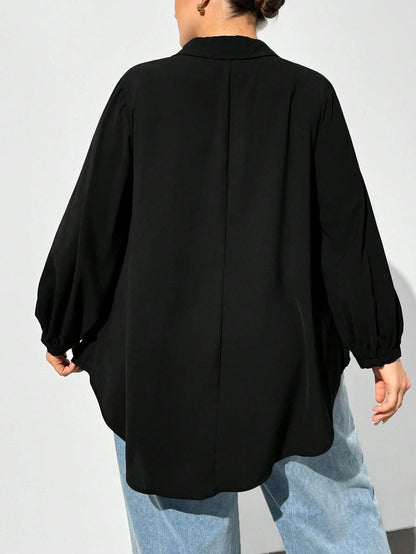 Shapeblank Plus Size Women's Black Autumn Casual Business Casual Elegant Everyday Loose V-Neck Long-Sleeved Shirt Blouse Curv Tops Business Formal Office Wear