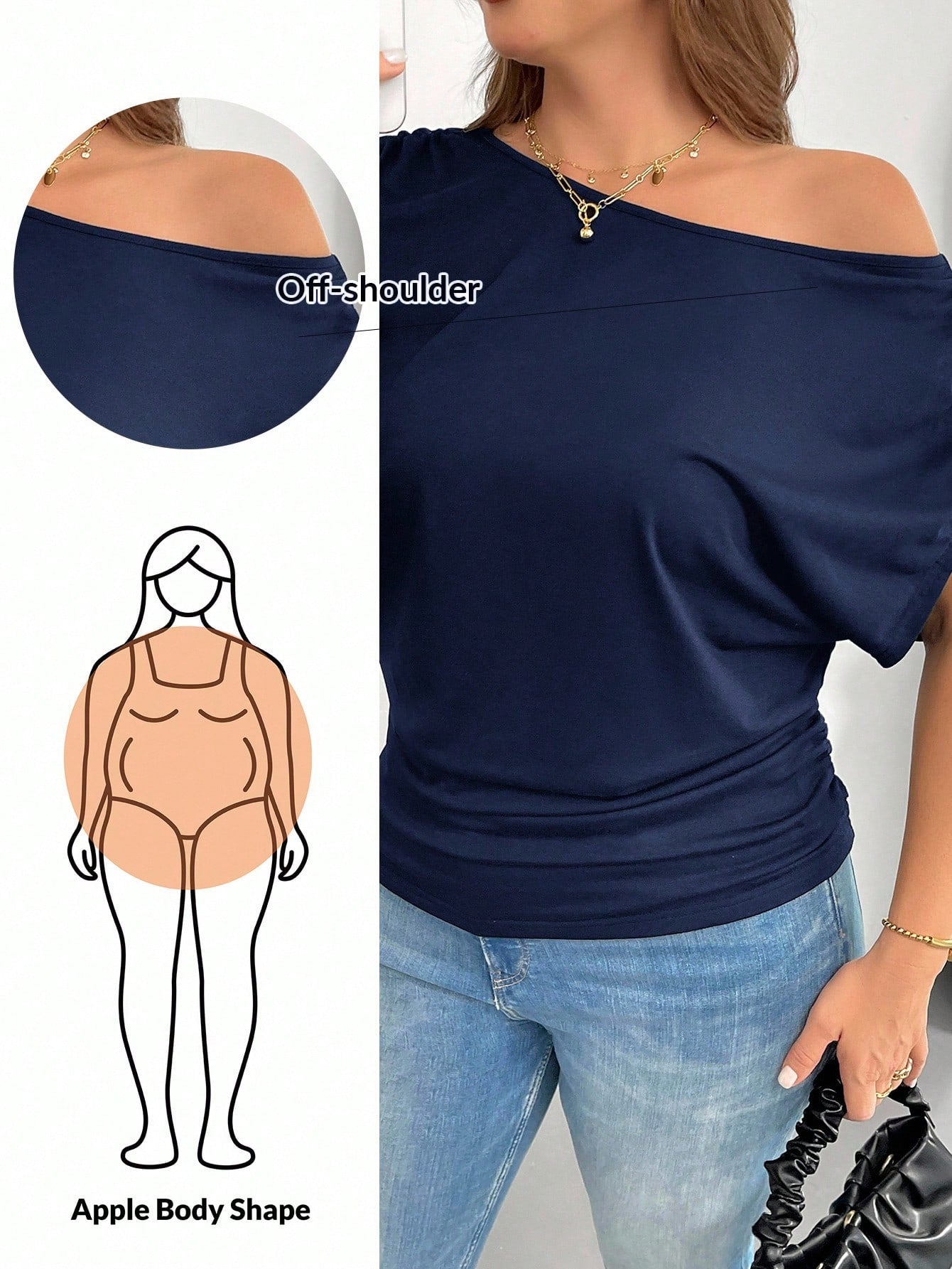 Shapeblank Plus Size Women's Black Off-Shoulder Short-Sleeved T-Shirt, Loose Casual Sexy Smart Casual Night Out Gender Reveal Club Summer Tops, Versatile Clothes
