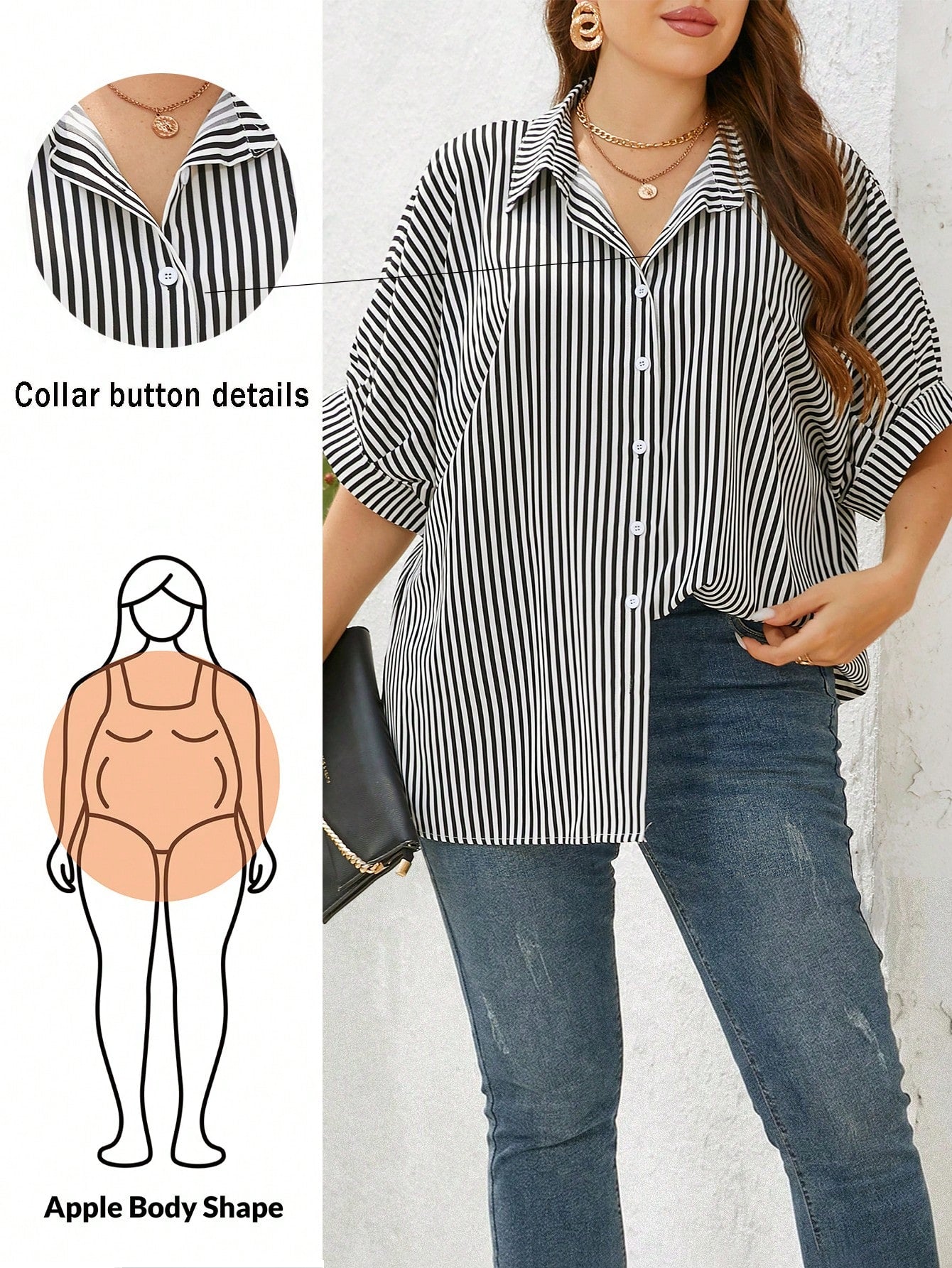 Shapeblank Plus Size Women's Black Summer Smart Casual Elegant Button Shirt,Everyday Loose Comfortable Blouse,Work Office Bussines Formal Tops,Teachers' Day