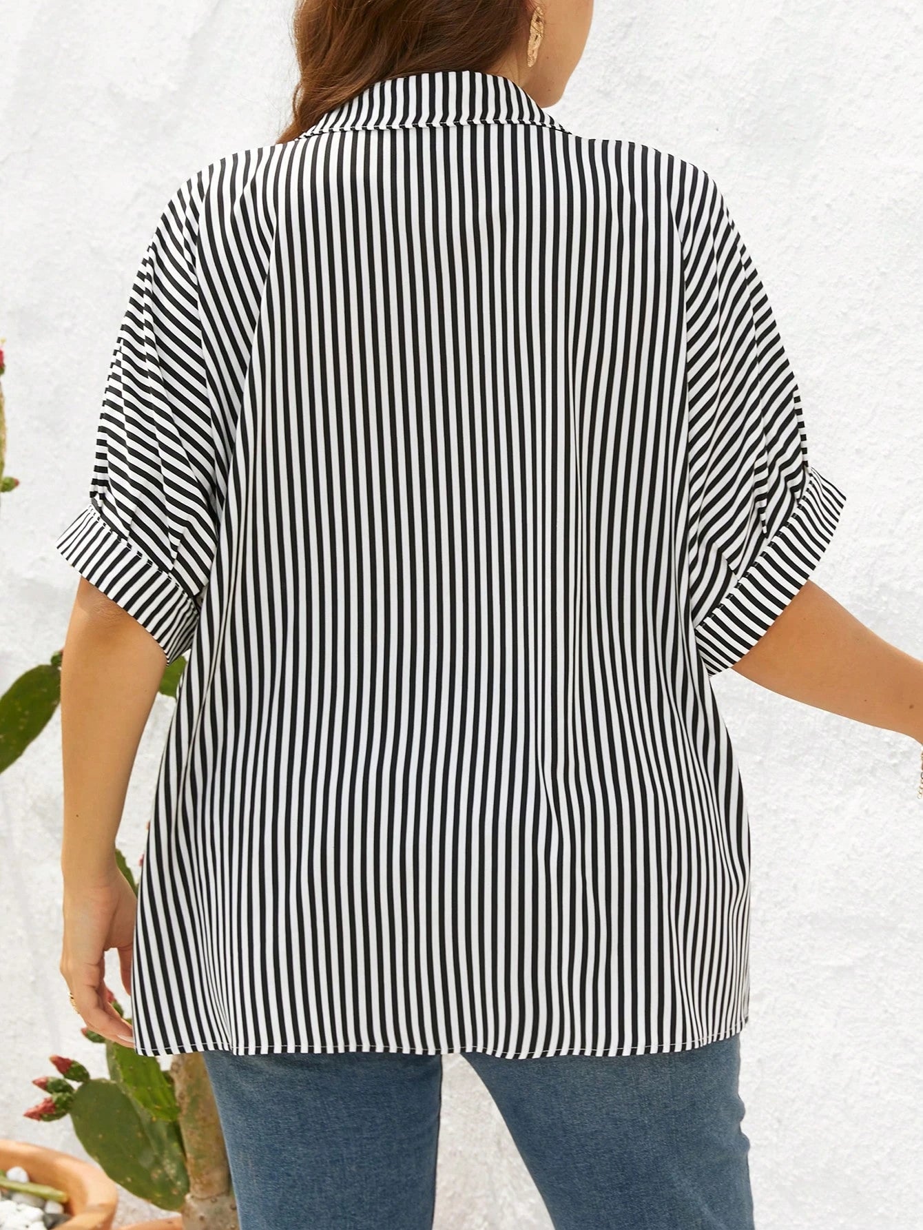 Shapeblank Plus Size Women's Black Summer Smart Casual Elegant Button Shirt,Everyday Loose Comfortable Blouse,Work Office Bussines Formal Tops,Teachers' Day