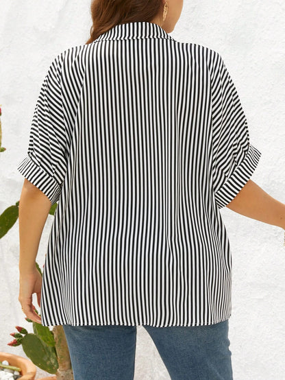 Shapeblank Plus Size Women's Black Summer Smart Casual Elegant Button Shirt,Everyday Loose Comfortable Blouse,Work Office Bussines Formal Tops,Teachers' Day