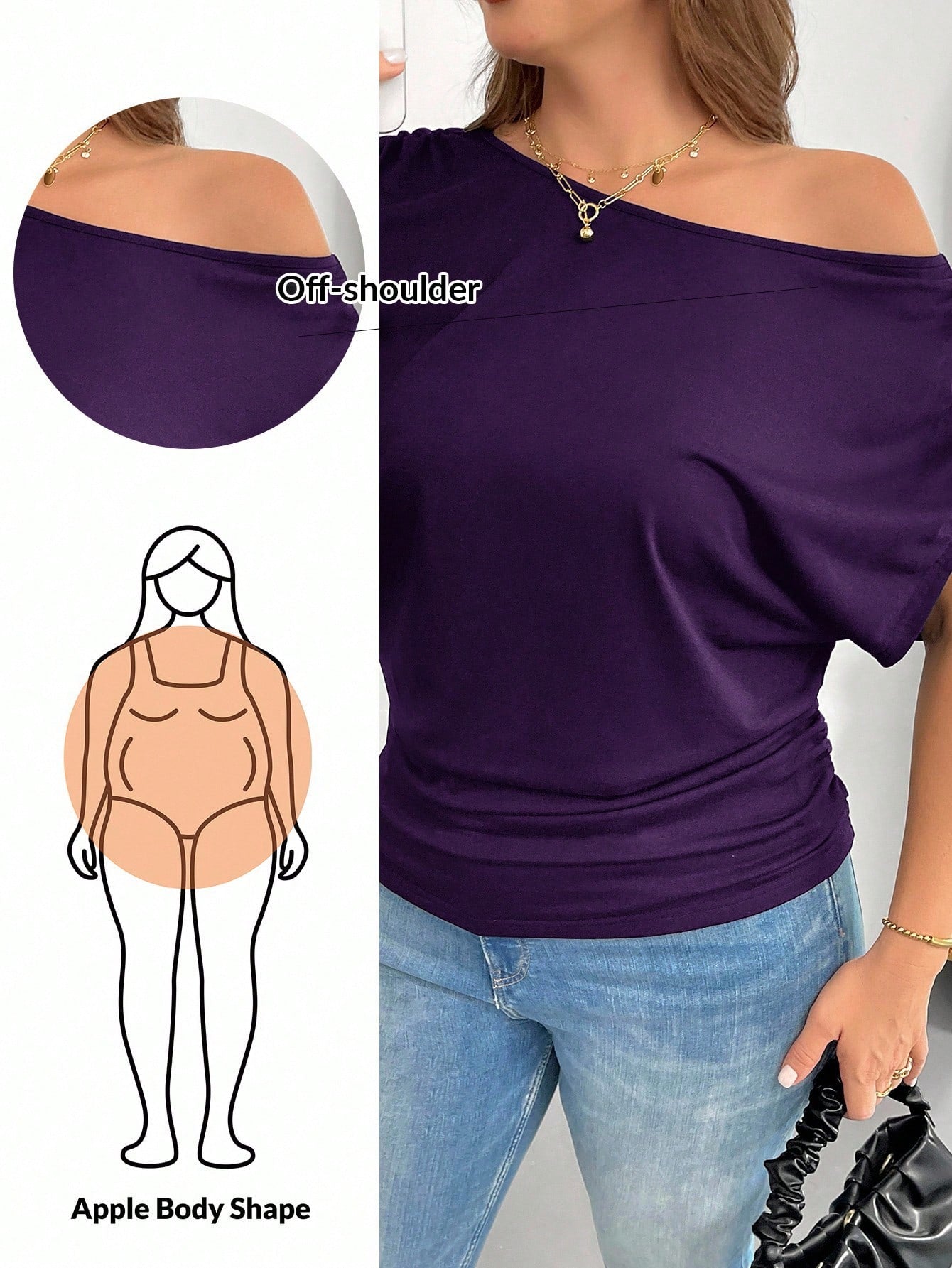 Shapeblank Plus Size Women's Spring And Summer Fashion Casual Loose And Comfortable Daily Versatile Slim Black Off-Shoulder Short-Sleeved T-Shirt, Simple Style,Work Tops,European Summer,Off The Should