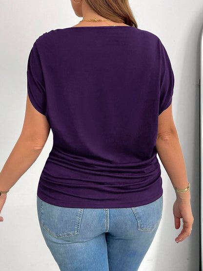 Shapeblank Plus Size Women's Spring And Summer Fashion Casual Loose And Comfortable Daily Versatile Slim Black Off-Shoulder Short-Sleeved T-Shirt, Simple Style,Work Tops,European Summer,Off The Should