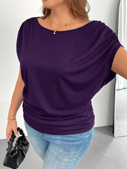 Shapeblank Plus Size Women's Spring And Summer Fashion Casual Loose And Comfortable Daily Versatile Slim Black Off-Shoulder Short-Sleeved T-Shirt, Simple Style,Work Tops,European Summer,Off The Should