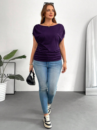 Shapeblank Plus Size Women's Spring And Summer Fashion Casual Loose And Comfortable Daily Versatile Slim Black Off-Shoulder Short-Sleeved T-Shirt, Simple Style,Work Tops,European Summer,Off The Should