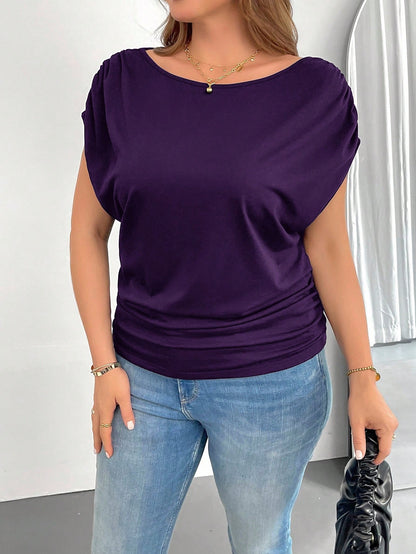 Shapeblank Plus Size Women's Spring And Summer Fashion Casual Loose And Comfortable Daily Versatile Slim Black Off-Shoulder Short-Sleeved T-Shirt, Simple Style,Work Tops,European Summer,Off The Should