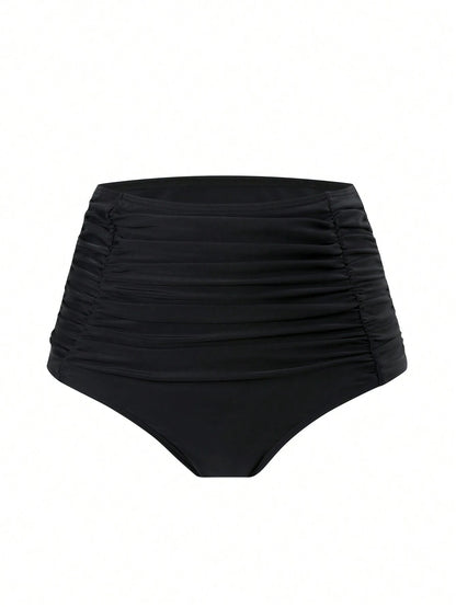 Shapewave 1pc Women High Waist Ruched Tummy Control Swimwear, Solid Color, Slimming Summer