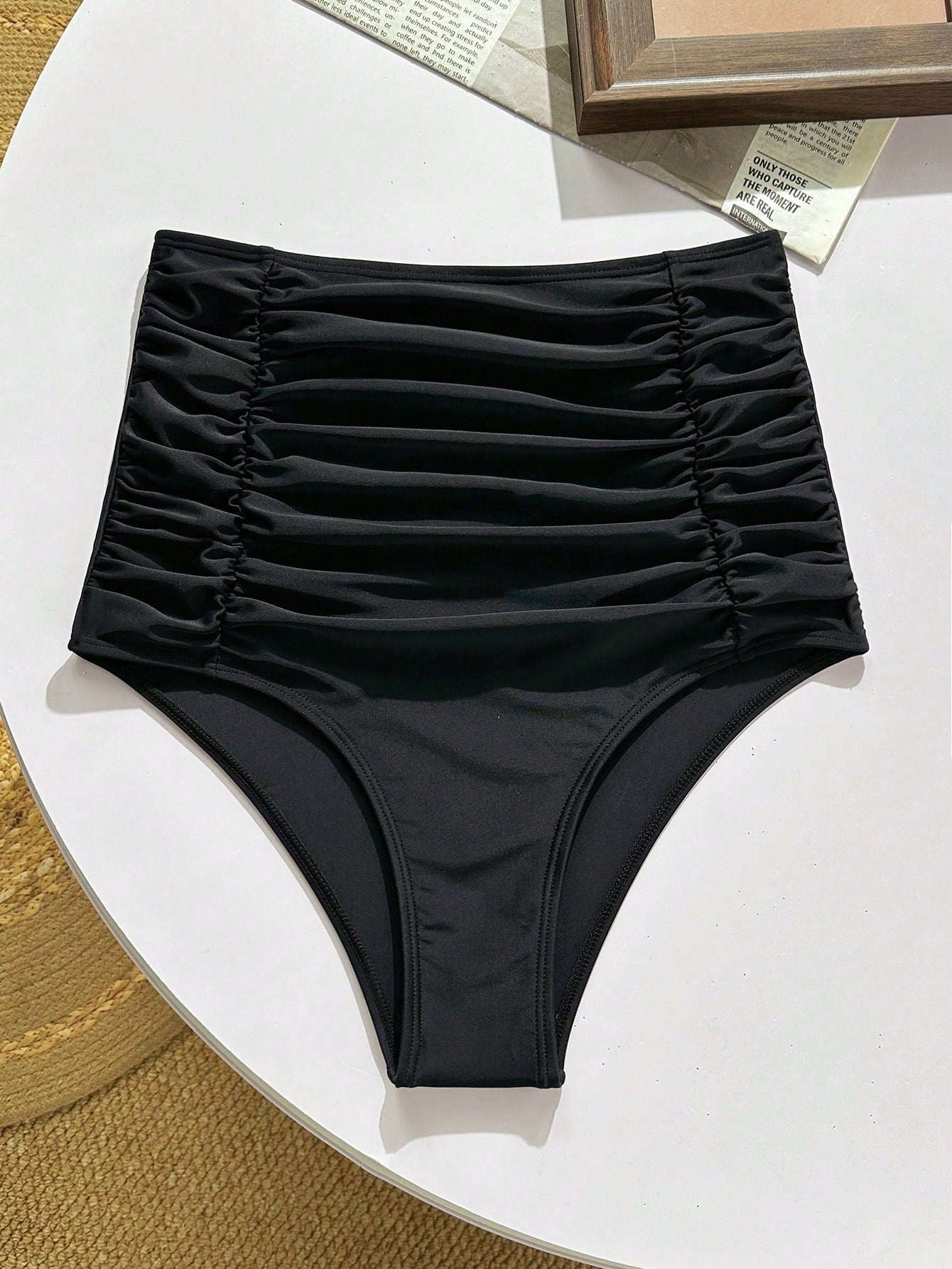 Shapewave 1pc Women High Waist Ruched Tummy Control Swimwear, Solid Color, Slimming Summer