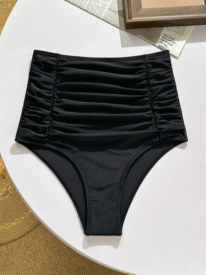 Shapewave 1pc Women High Waist Ruched Tummy Control Swimwear, Solid Color, Slimming Summer