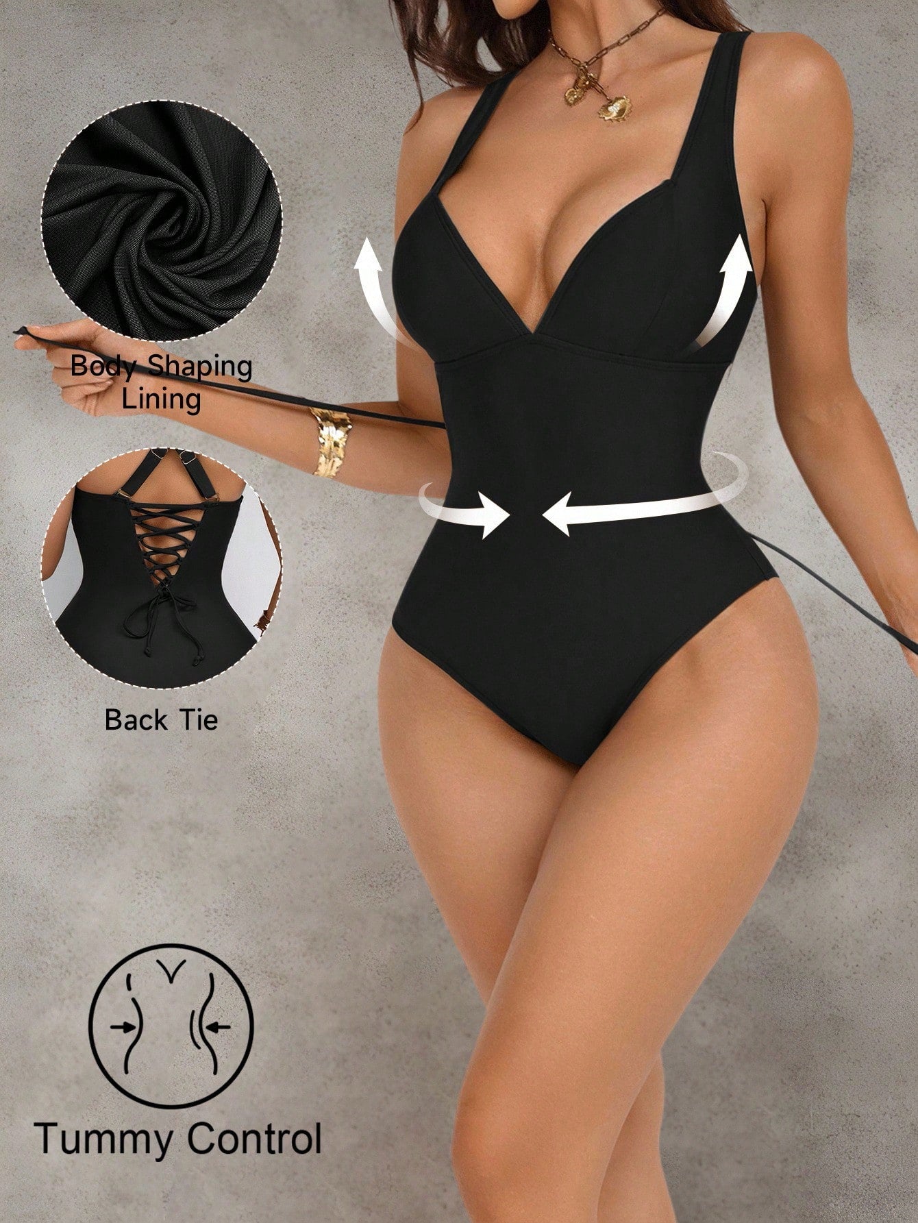 Shapewave Women's Brown Patchwork Push-Up Tummy Control One-Piece Swimsuit With Criss-Cross Back, Drawstring, Elegant & Sexy For Party, Pool
