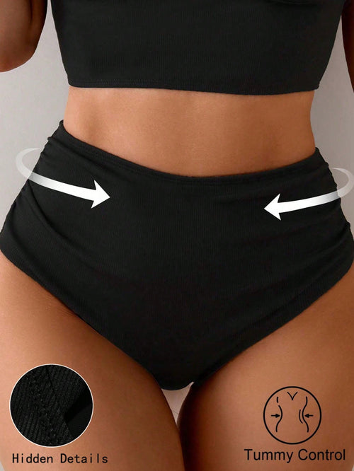 Shapewave Women's Summer Casual Beach High Waisted Brief, Tummy Control Bikini Bottom