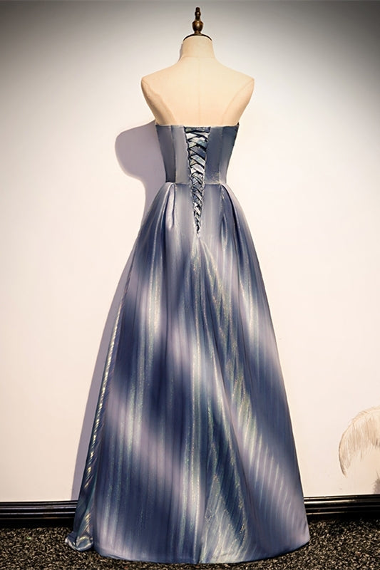 Shimmering Strapless A-line Blue Long Formal Dress