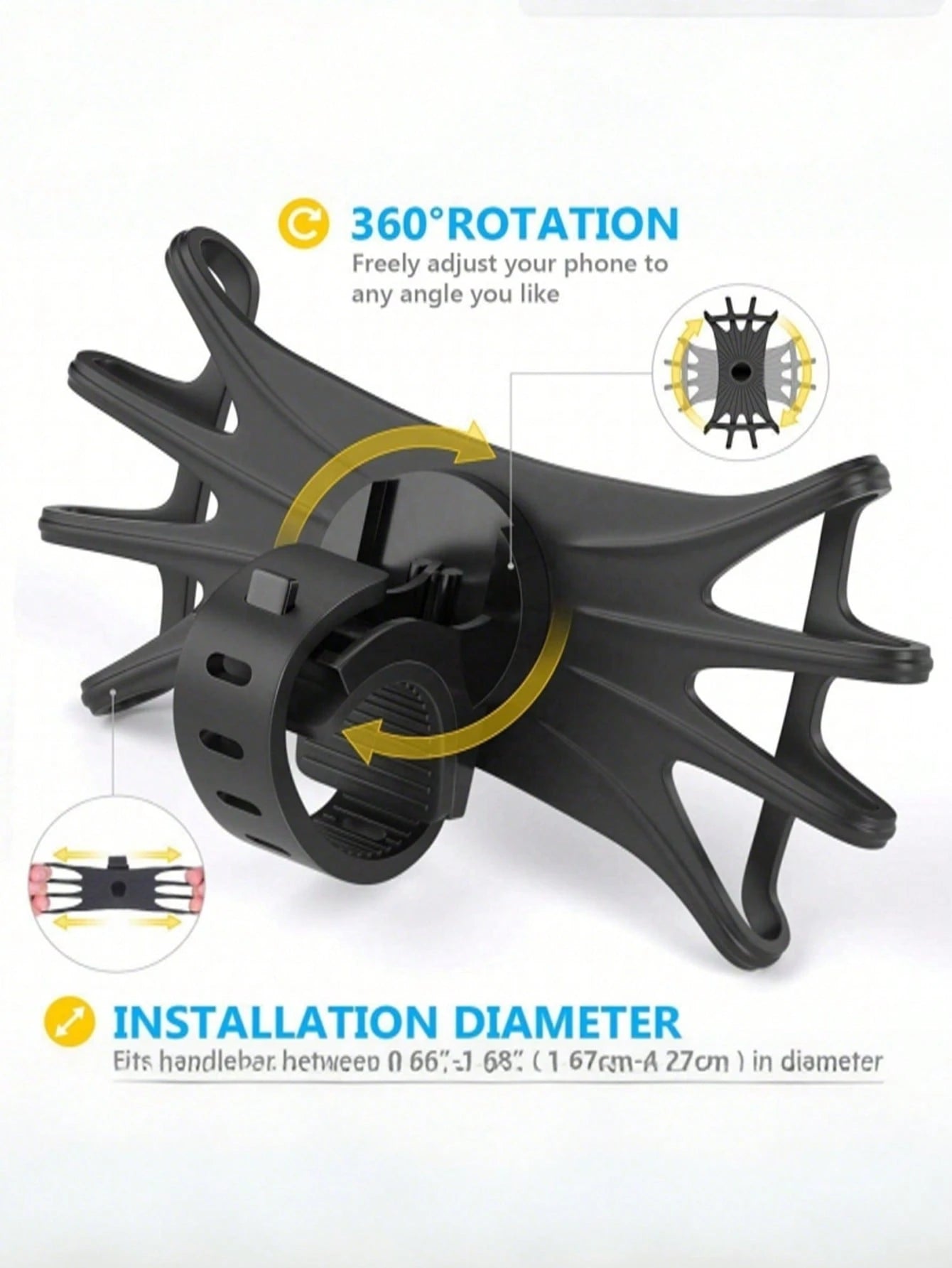 Shock-Absorbing Bicycle Phone Holder With Soft Grip Anti-Slip, Suitable For Motorcycle Outdoor Riding, Ergonomic Design, Can Secure Smartphone, Suitable For Daily Commute, Road Bike/Mountain Bike, Sco