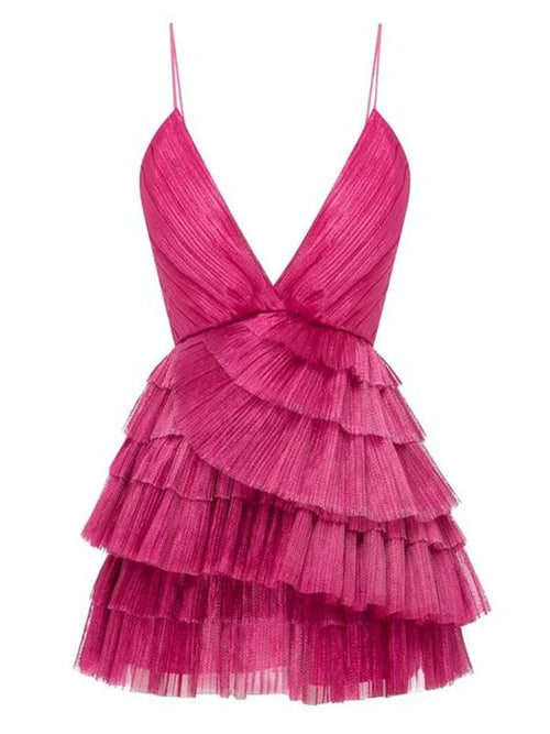 Short homecoming dress Ruffled Spaghetti-Neck Party Mini Dress, AST1726