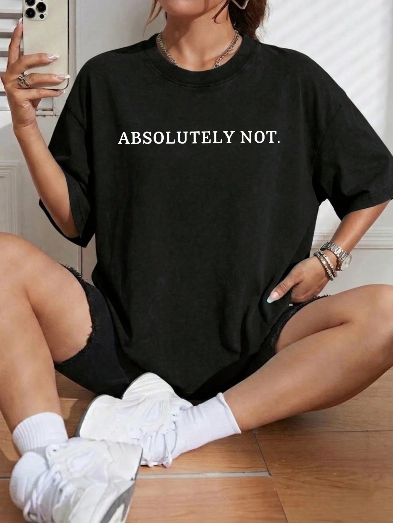 Short Sleeve T-Shirt Absolutely Not Text Print 100% Cotton, Comfortable, Retro, And Fashionable Commuting Versatile Y2K Women's Clothing Suitable